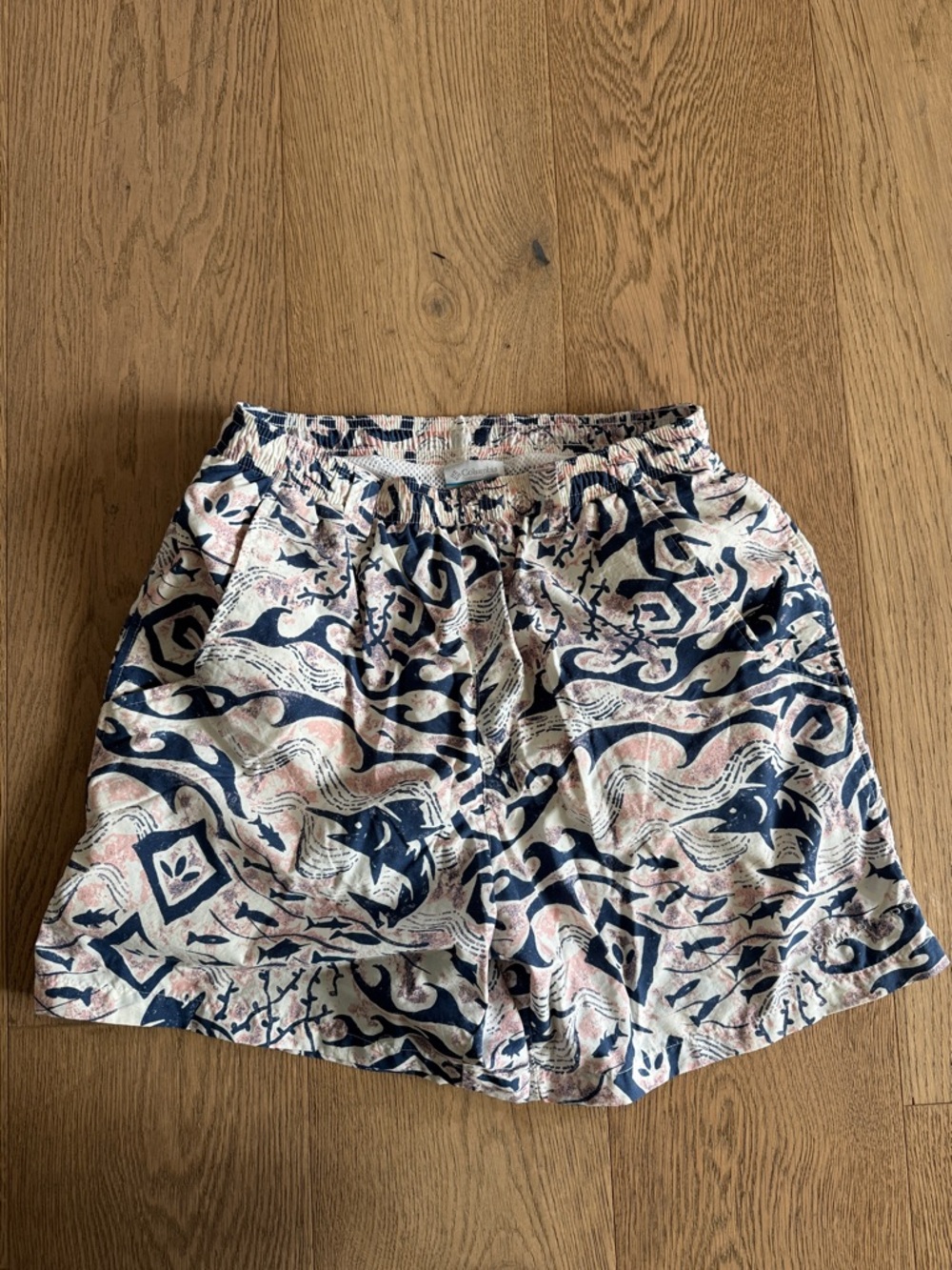 Columbia Navy and Blush Patterned Elastic-Waist Shorts